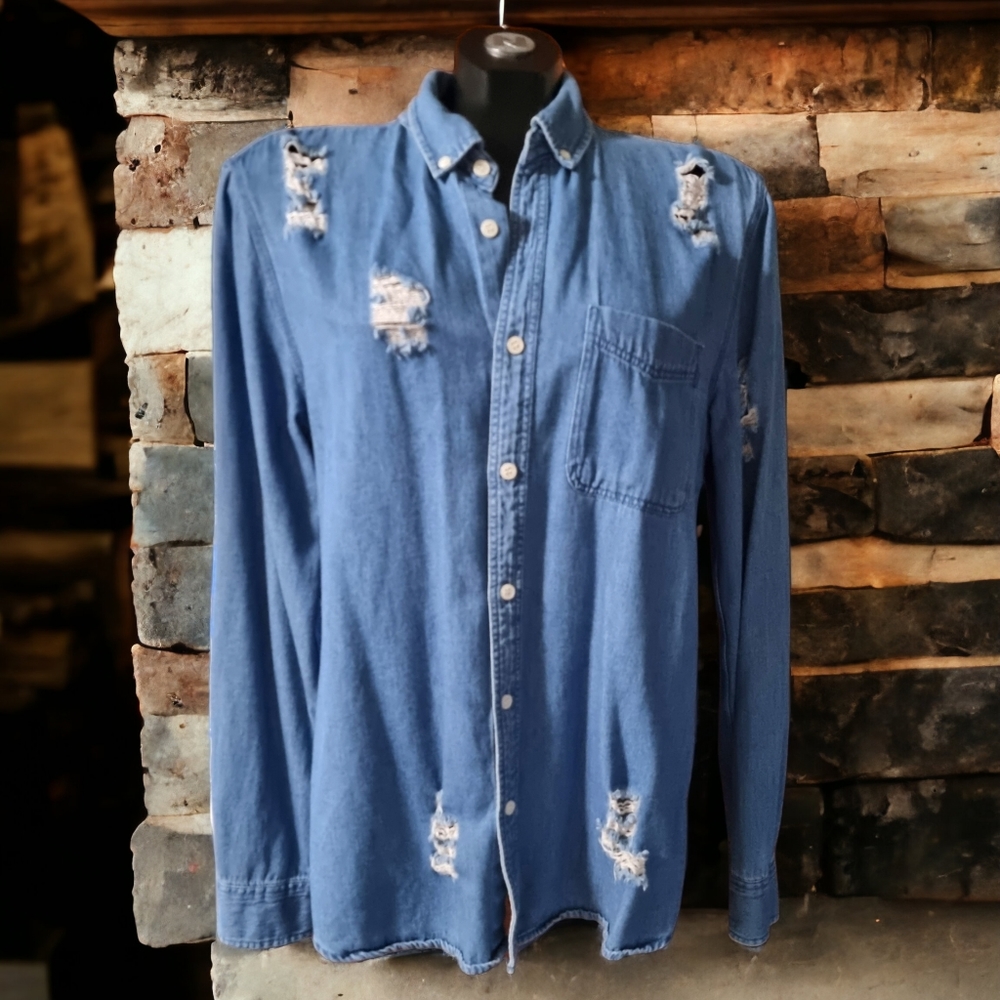 Forever 21 Distressed Denim Shirt